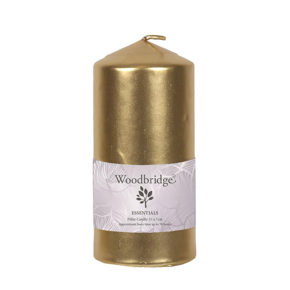 Woodbridge Gold Metallic Pillar Candle 15cm x 7cm £4.04